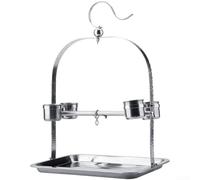 Support à oiseaux en acier inoxydable pour perroquets avec plateau amovible et 3 bols - Perchoir robuste pour oiseaux de petite et moyenne taille Utilisation intérieure et extérieure 31 x 21 x 40 cm