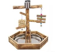 Support à oiseaux en bois pour perroquets, pinsons, inséparables avec deux accessoires de jeu suspendus et châssis intérieur en acier inoxydable (C)