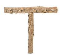 Support à oiseaux en forme de T pour perroquets de petite et moyenne taille, perchoir d'entraînement et de jeu en bois de Barbarie naturel, portable ou cage - Monté avec vis - Chaîne de cheville