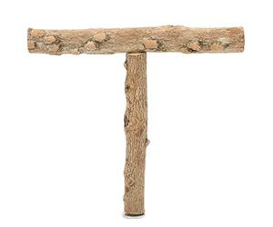 Support à oiseaux en forme de T pour perroquets de petite et moyenne taille, perchoir d'entraînement et de jeu en bois de Barbarie naturel, portable ou cage - Monté avec vis - Chaîne de cheville