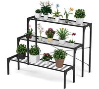Helloshop26 Support à plantes 3 niveaux 85 x 65 x 66 cm idéal pour intérieur extérieur ambiance cosy en métal noir 20_0020822
