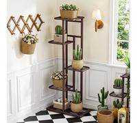 Support à plantes en métal à 5 niveaux avec base élargie et stable, étagère à fleurs en grille antirouille, support d'affichage multifonctionnel pour pots de plantes, décorations et trophées, Brun