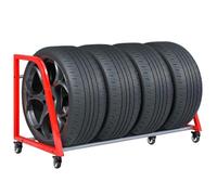Support À Pneus Roulant En Métal, Porte-Pneus Robuste En Acier, Remorque De Stockage Et De Transport De Pneus, Chariot De Stockage De Pneus Mobile À 4 Roues, 50 X 23,6 X 27,6 Pouces, Rouge Et Gris