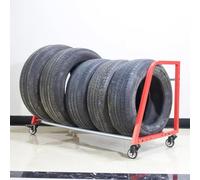 Support à pneus Roulant Robuste, Dimensions 50 x 23,6 x 27,6 Pouces, Support de Rangement en métal adapté aux pneus de Voiture et de remorque, avec 4 Roues, Rouge et Gris.