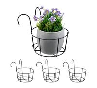 Relaxdays Support pour pots de fleurs – Lot de 4 pour rambarde du balcon, métal noir, 21×20×26 cm