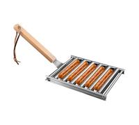 Support à rouleau à saucisses,Avec support portable à manche en bois - Support pour rouleau grille hot dog barbecue,pour Jardin Extérieur Pique-nique Camping Fête Barbecue Cuisine Maison Food Truck