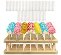 Support à sucettes en bois à 21 trous : support de sucettes WANDGU pour table à dessert avec 100 baguettes en papier, présentoir à sucettes, présentoir à sucettes, présentoir à sucettes, présentoir à