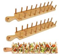 Support à Tacos En Bois, Support De Plateau De Support De Support De Taco En Bambou Pouvant Contenir Jusqu'à 8 Tacos Chacun, Pour Servir Des Plateaux De Tacos De Style Alimentaire à Coque Souple (2)