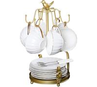 Support à tasses en métal - Organisateur de porte-tasses à 6 crochets, cintre design en forme d'oiseau, rangement durable pour présentoir de soucoupe, accessoire d'armoire de cuisine peu encombrant |