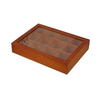 Support à thé, 12 compartiments en bois avec couvercle transparent, pour cuisine, maison, garde-manger, bureau, café, café, collation, tiroir, armoire