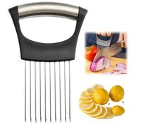 Support à tranches d'oignon en acier inoxydable, nouveau support à oignon pour trancher, coupe-citron, coupe-légumes, hachoir, outil d'aide au tranchage pour pommes de terre, tomates, oignons (1 Pcs)