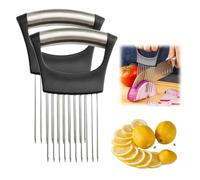Support à tranches d'oignon en acier inoxydable, nouveau support à oignon pour trancher, coupe-citron, coupe-légumes, hachoir, outil d'aide au tranchage pour pommes de terre, tomates, oignons (2 Pcs)