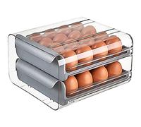 Support à œufs pour réfrigérateur - Grande capacité pour 36 œufs - Bac de rangement à 2 étages avec poignées et cadre transparent, gris