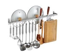 Support à ustensiles de cuisine en acier inoxydable de 40 cm avec double rail et 6 crochets mobiles pour une niisation facile, parfait pour la maison et le restaurant