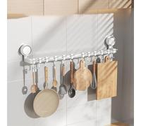 Support à ustensiles de cuisine ventouse, support mural for for suspendre des casseroles et poêles, rangement for spatules, cuillères, cintres(With 12 Hooks 60cm)
