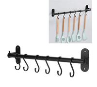 Support à Ustensiles Mural, étagère Murale avec Crochets pour Ustensiles De Cuisine en Acier Inoxydable avec 6 Crochets Coulissants, Noir