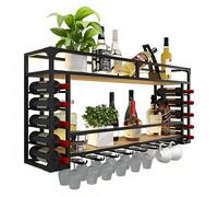 Support à verres à vin réglable et suspendu, style rustique, pour différents types de verres, support mural en métal avec éclairage LED, présentoir à bouteilles à 2 niveaux et support pour v