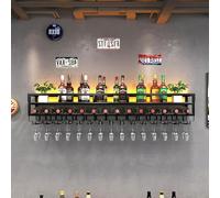 Support à vin Mural avec lumière LED et Support en Verre Étagère à Bouteille de vin en métal Moderne pour la Maison Bar Salle à Manger Cuisine Présentoir de Rangement de vin Suspendu multifo