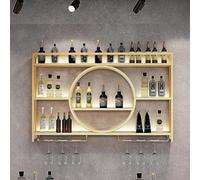 Support à Vin Mural avec Porte-Verre à Vin, Présentoir à Vin en Métal Moderne, étagères De Bar Industrielles, Porte-Bouteilles De Verre à Vin Suspendu Mural, Gold, 140 * 15 * 80cm
