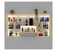 Support à vin Mural avec Porte-Verre à vin, Support de Rangement de vin Moderne fixé au Mur avec lumière LED, étagère à Liqueur de Bar en Fer, étagère d’Affichage de Bouteille de Liqueur de