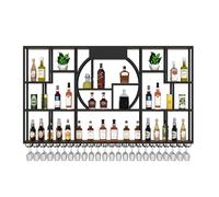 Support à vin Mural Moderne avec Support en Verre, étagères de Bar murales en métal pour Bouteilles d’Alcool, Porte-Bouteille de vin pour Le Stockage et l’Affichage du vin pour la Cuisine de