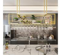 Support à vin Suspendu pour Plafond, étagère à vin métallique avec Rangement pour Bouteilles et Verres, Meuble à vin Flottant pour Bar Maison, Cuisine et Restaurant(Gold,90 * 30 * 40cm)