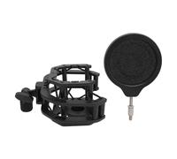 Support anti-choc réglable pour microphone, filtre intégré, compatible avec le Neumann U87 ; clip de fixation professionnel pour micro, doté d’un filtre anti-pop à double couche ;