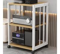 Support audio à 2 niveaux avec roulettes, tourne-disque mobile et console de jeu, finition élégante noire et teck, parfait pour les systèmes de divertissement à domicile