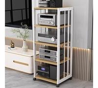 Support audio AV 5 étagères réglables pour lecteur DVD et amplificateur Finition noyer Idéal pour home cinéma et divertissement Blanc