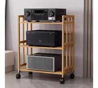 Support audio en bambou robuste à 4 niveaux, support multimédia réglable avec roulettes, étagère stéréo de grande capacité pour home cinéma, bureau, assemblage facile, hauteur 123 cm