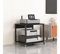 Support audio Hi-Fi à 2 niveaux, meuble multimédia AV mobile pour TV et jeux, étagère en bois avec roulettes, design noir fin pour la maison, le bureau, le théâtre - 40 cm de hauteur