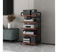 Support audio HiFi à 3/4/5 niveaux, meuble HiFi mobile, support stéréo universel à roulettes, étagère de support multimédia, plateau tournant et rangement d'équipements audio, finition noir et noyer