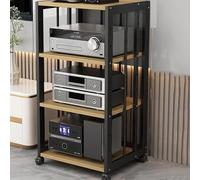 Support audio Hifi à 4 niveaux avec roues de frein, meuble de rangement mobile pour consoles de jeux et tourne-disques, finition noyer clair et noir