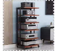 Support audio HiFi à 6 niveaux avec roues verrouillables Design d'angle Tour ouverte pour composants multimédia AV Noir Parfait pour Home Cinéma Salon et les amateurs de musique