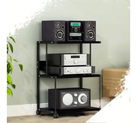 Support audio HiFi, armoire AV à 3 niveaux pour amplificateurs et tourne-disques, étagère d'angle de rangement multimédia portable - Noir, 70 cm de haut, parfaite pour l'installation d'un home cinéma