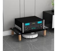 Support audio HiFi avec étagères en verre trempé, pieds en bois massif pour une stabilité et un style améliorés