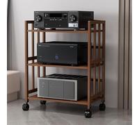 Support audio HiFi avec roulettes - Support multimédia AV à 3 niveaux Étagère d'angle réglable pour consoles de jeux vidéo, systèmes stéréo, cadre en bambou, parfait pour studio d'enregistrement et
