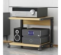 Support audio HiFi avec support de haut-parleur, table d'appoint roulante, support d'imprimante mobile en bois à 2 niveaux pour la maison, le bureau, l'école (noir, 50 x 40 x 30 cm)