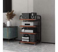 Support audio HiFi mobile à 3, 4, 5 niveaux, avec roues universelles, support multimédia, étagère pour systèmes stéréo, meuble tourne-disque noir et finition noyer