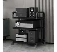 Support audio HiFi mobile à 3/4/5 niveaux, support stéréo universel à roulettes, étagère de support multimédia, rangement de platine, meuble HiFi noir pour home cinéma