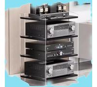 Support audio HiFi multimédia avec étagères réglables à 3 niveaux pour lecteur vinyle Transparent et noir 40 x 52,2 x 60,6 cm