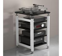 Support audio moderne et support TV AV Media Storage Tower Corner Entertainment Center pour Home Cinéma Design élégant blanc et noir 62 x 57 x 10 cm.