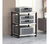 Support audio moderne pour TV d'angle mobile avec étagères, support audio au sol pour salon, salle de jeux, cinéma maison, solution de rangement élégante pour équipement audiovisuel