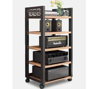 Support audio réglable à 3 niveaux - Support de média roulant pour lecteur CD et composants AV - Armoire stéréo sur pied avec étagère d'angle - Tour de rangement noire