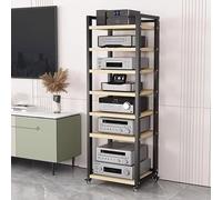 Support audio réglable à 7 niveaux - Support stéréo roulant avec roues à 360° - Console de tourne-disque spacieuse pour la maison, le bureau et le salon - Solution de rangement élégante