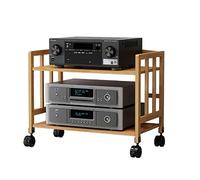 Support audio réglable en bambou - Support multimédia AV moderne avec 4 niveaux, armoire stéréo mobile et étagères ouvertes pour divertissement à domicile (50 x 38 x 123 cm)