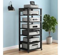 Support Audio Robuste for Lecteur de disques, DVD, CD, Audio, avec étagère en Bois réglable, Console de Jeu Mobile for Home cinéma, Bureau, cinéma(Noir)