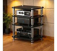 Support Audio, Support d'imprimante, Support multimédia AV avec Repose-Pieds Absorbant Les Chocs, Support Audio Tour for Lecteur CD for la Maison/Bureau/Audio vidéo/cinéma(Noir,4 Tier)