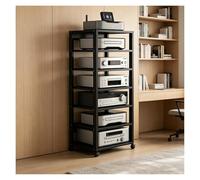 Support Audio Vidéo Réglable, Meuble Hi-FI Multifonction 7 Niveaux avec roulettes, Étagères Ouvertes pour Amplificateur, Lecteur DVD, Console de Jeu, Idéal Maison/Bureau(Noir)