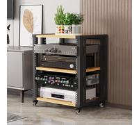 Support audio-visuel à 3 niveaux pour lecteur de disques et console de jeux - Meuble d'angle AV pour home cinéma - Étagère en bois pour lecteur CD/DVD